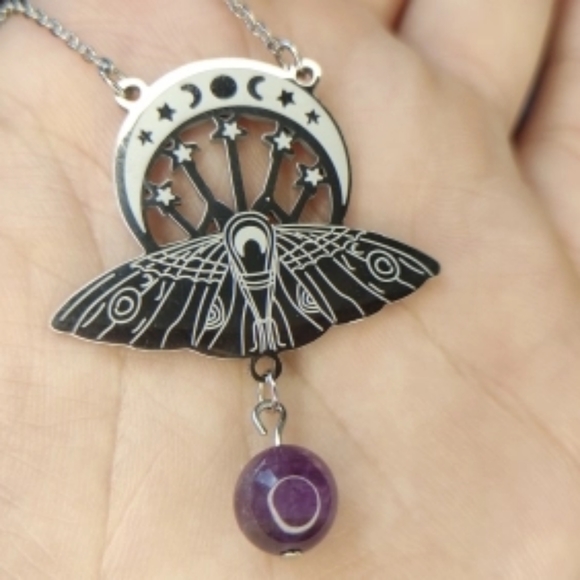 Witchcraft Crescent & Moth Pendant Necklace - Picture 14 of 16